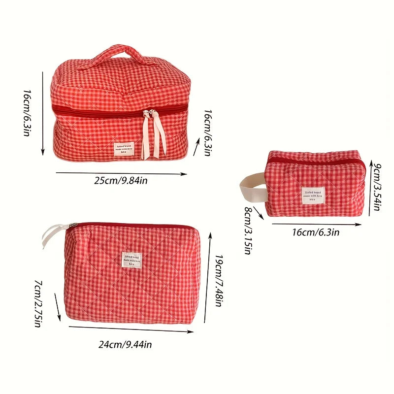 Plaid Makeup Bag Large Capacity Portable Cosmetic Bag For Women Girls Skincare Toiletry Bag Multifunctional Cute Wallet Pouch Zpaxo