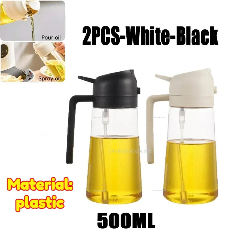 Oil Spray Pot 2-in-1 Plastic Household Kitchen Oil Bottle Nebulizing Mist Filling Cooking Oil Spray Pot Dual Use Camping Zpaxo 2PCS-White Black