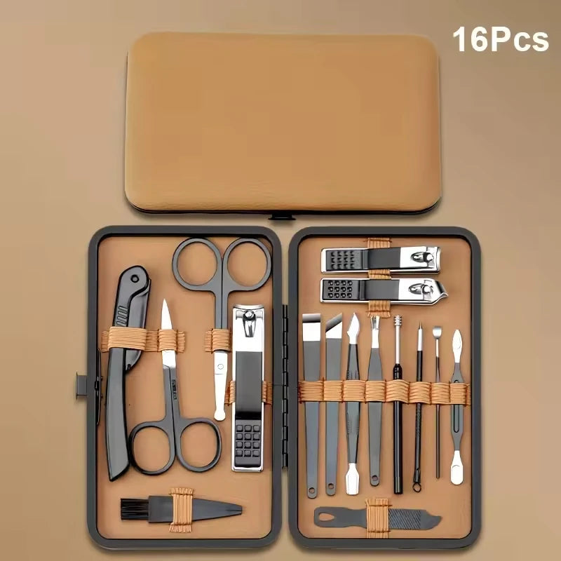 brown 7/16/24 pcs Stainless Steel Nail Cutter and Pedicure Scissors Set - Portable Manicure and Pedicure Tool Nail Clipper Set Zpaxo brown 16 pcs