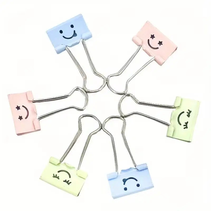 2/12pcs random Smiley Face Long Tail Clips – Colorful Hollow Design, Creative Ledger Clip, Gift for All Seasons Zpaxo