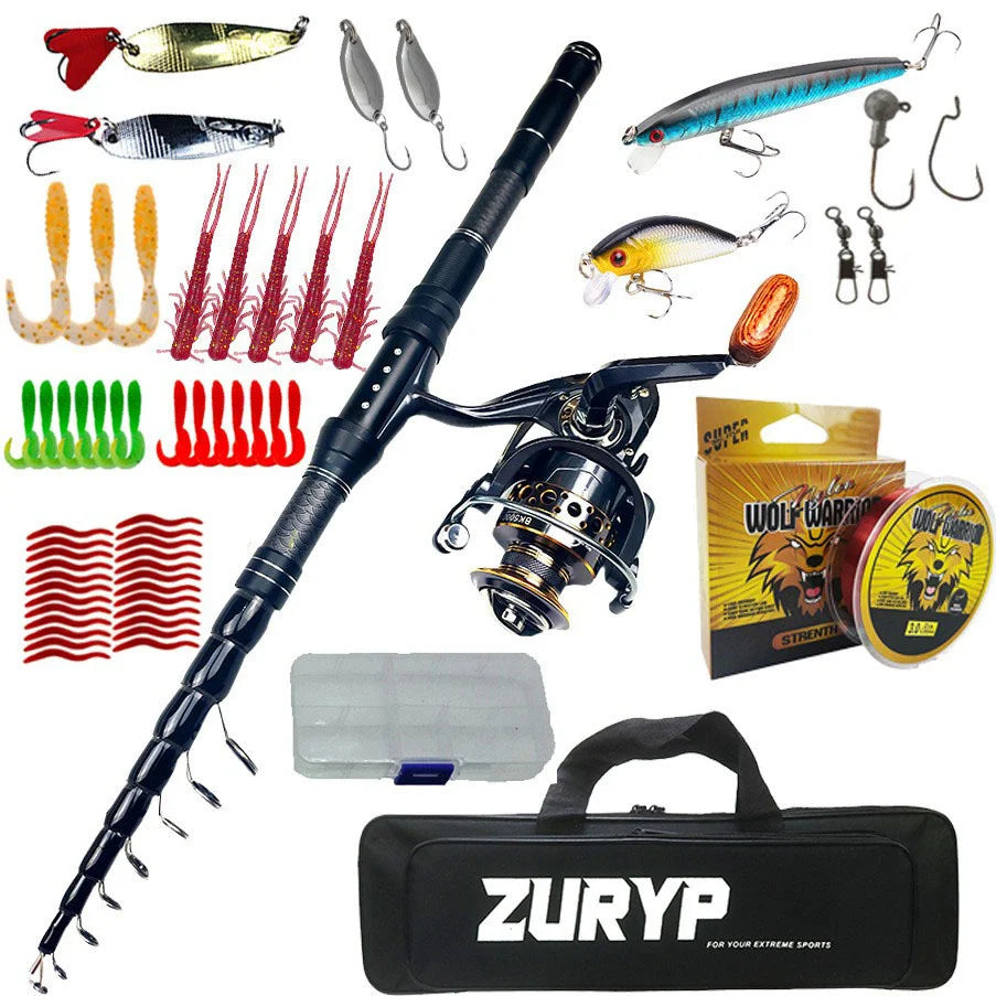 Carbon Fiber Telescopic Fishing Rod & Reel Combo Set with Bag