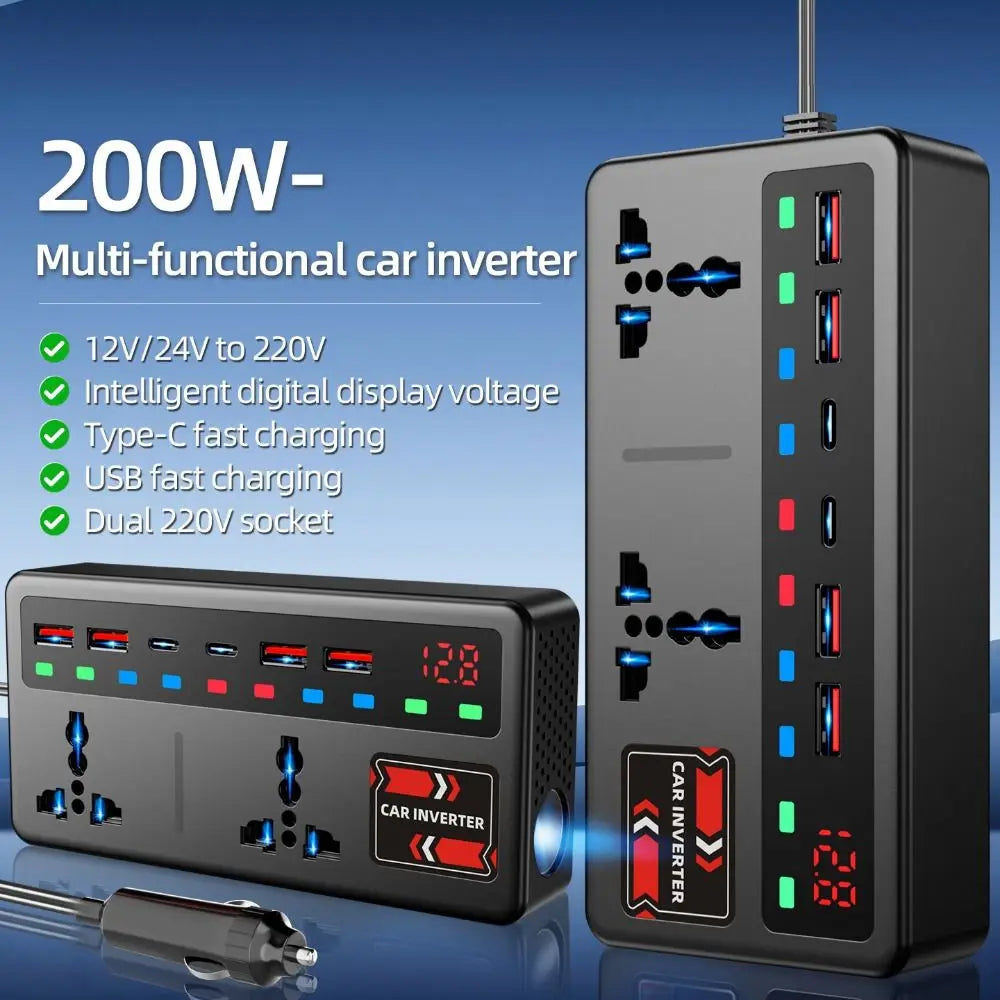 12V 24V DC220V Car Inverter Power Adapter 200W Converter Multi Zpaxo