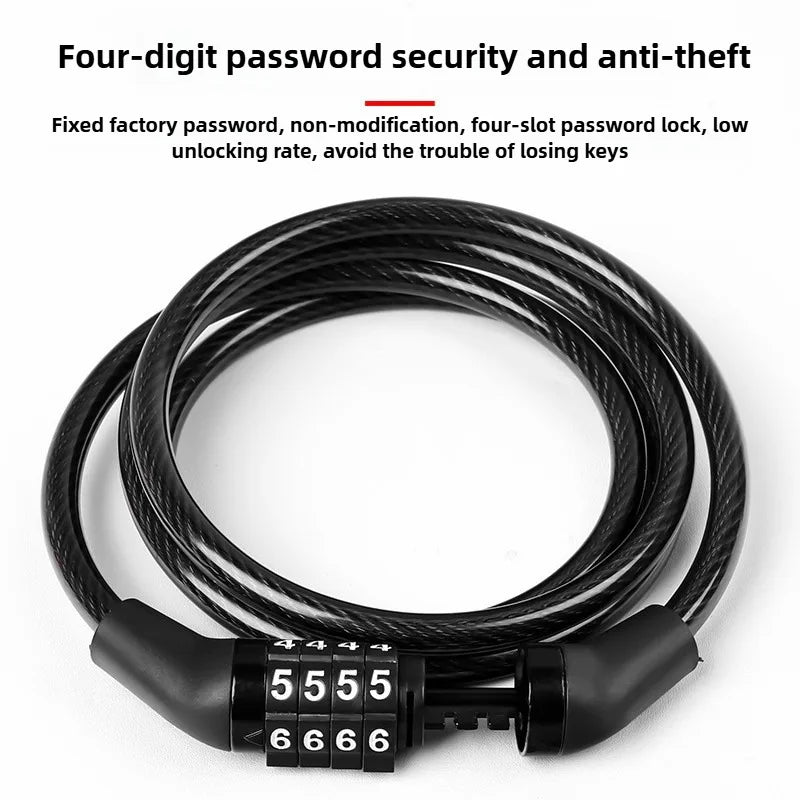 Bicycle Mountain Bike Four Digit Password Lock Electric Bike Steel Cable Lock Durable Wear-resistant Anti-theft Riding Equipment Zpaxo