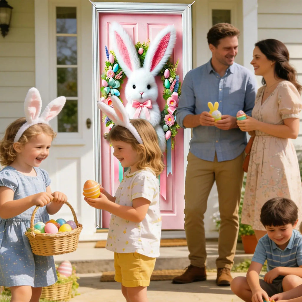 Easter Bunny Door Cover Spring Cute Happy Hanging Banner Decor Home