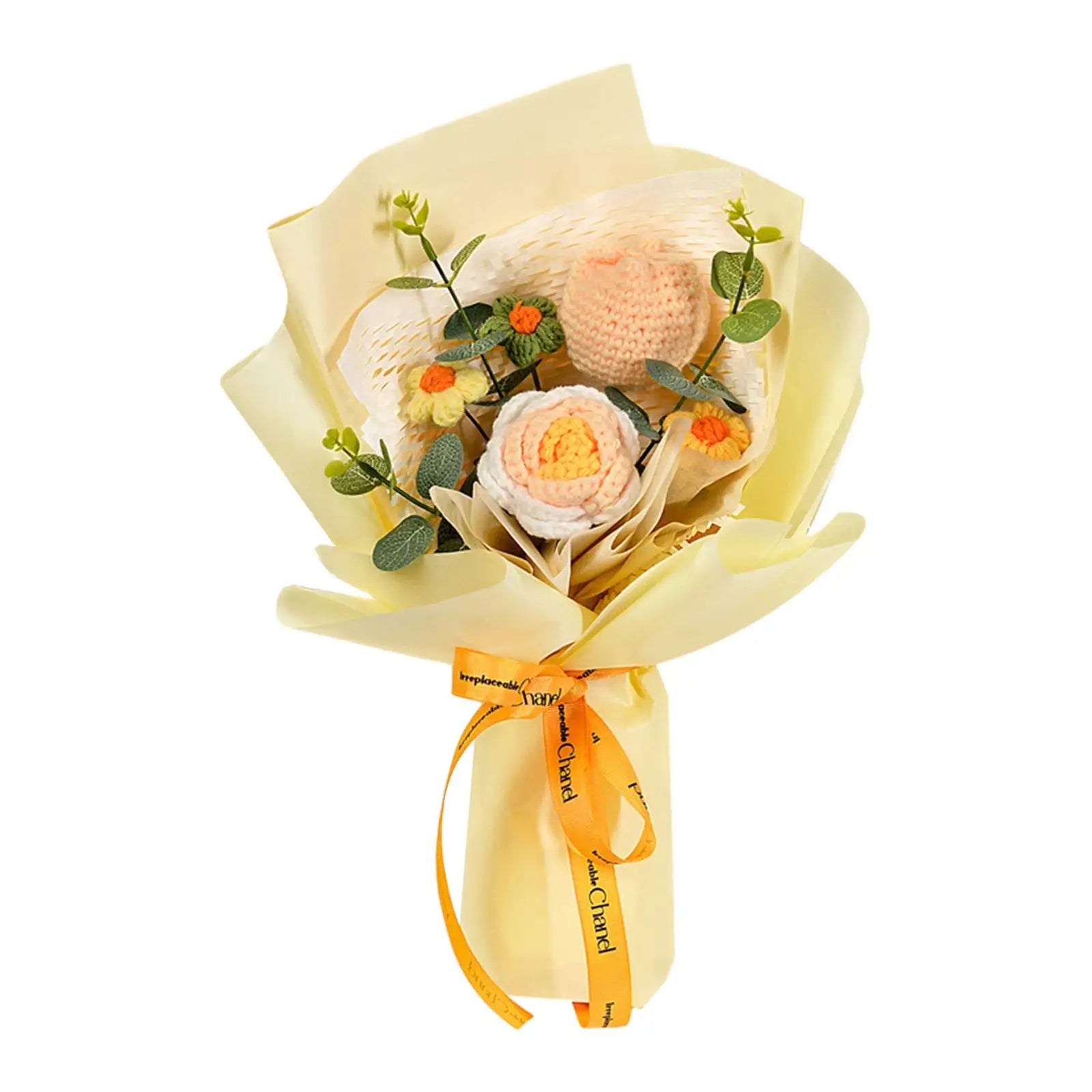 Crochet Tulip Flower Bouquet Decoration Completed Handmade Knitted Bouquet for Mothers Day Gifts Party Birthday Home Wedding Zpaxo YELLOW