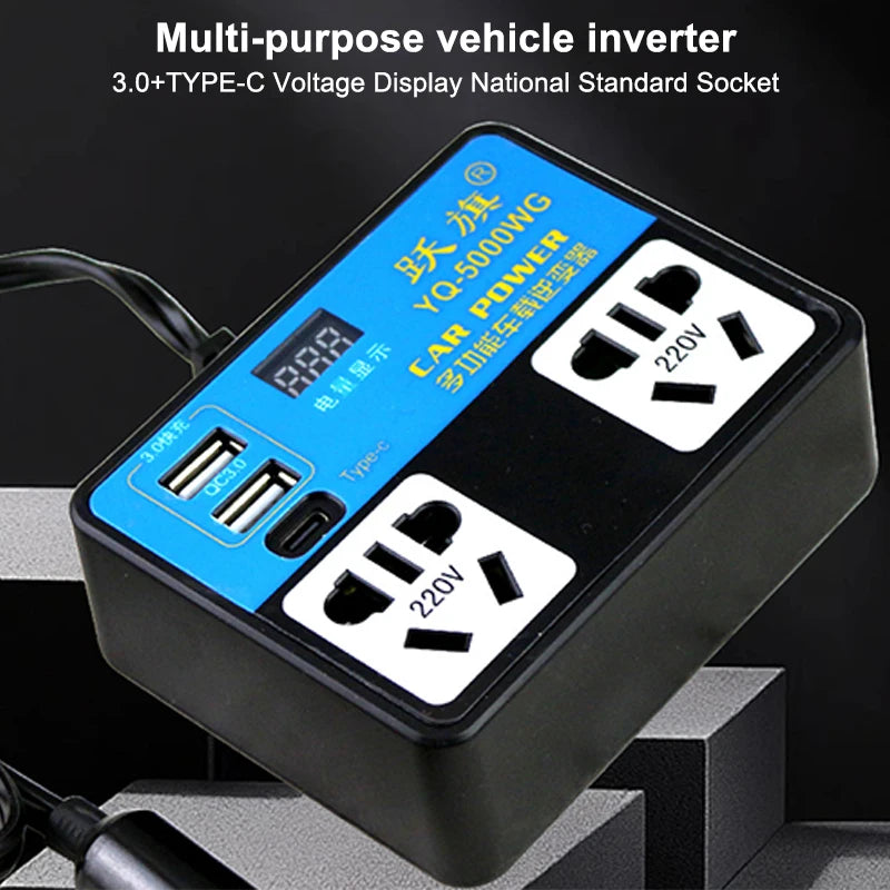 DC 12V/24V Car Inverter – LCD Display & Fast USB Charging