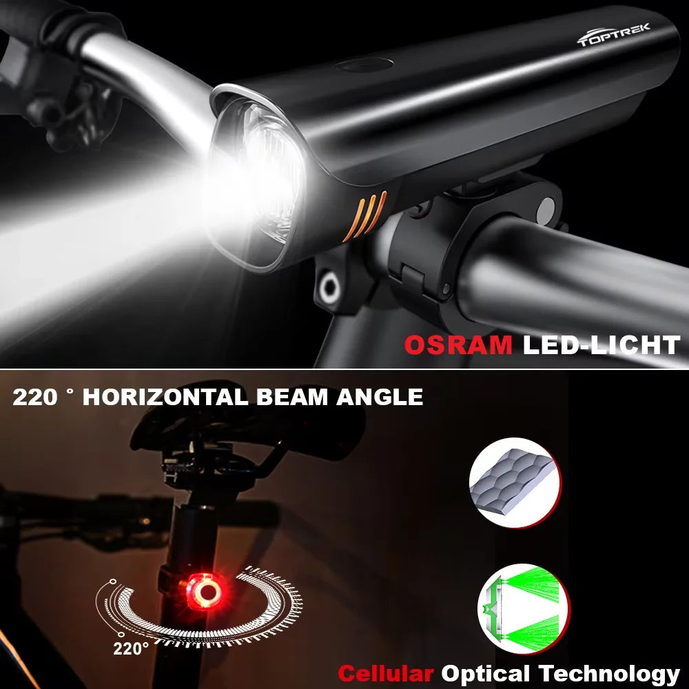 Toptrek Bicycle Light IPX5 Waterproof LED Bike Headlight Cycle Flashlight Handlebar USB Charging MTB Road Cycling Light Sets Zpaxo