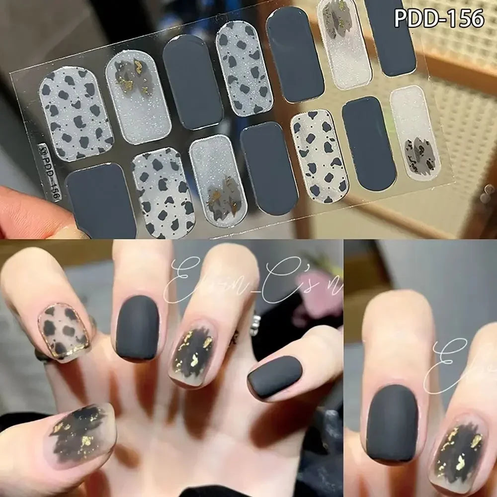 14Strips Gel Nail Stickers Full Cover Floristic Art Semi Cured Polish
