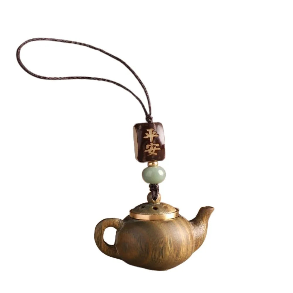 Mini Little Teapot Keychain Waterproof Openable Carved Teapot Pendant Woven Rope Ornament Green Sandalwood Phone Chain Women Zpaxo Style 2
