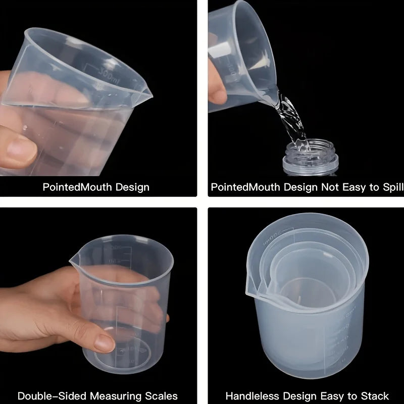 Different Sizes Plastic Measuring Cups Scales Transparent Lab Beakers