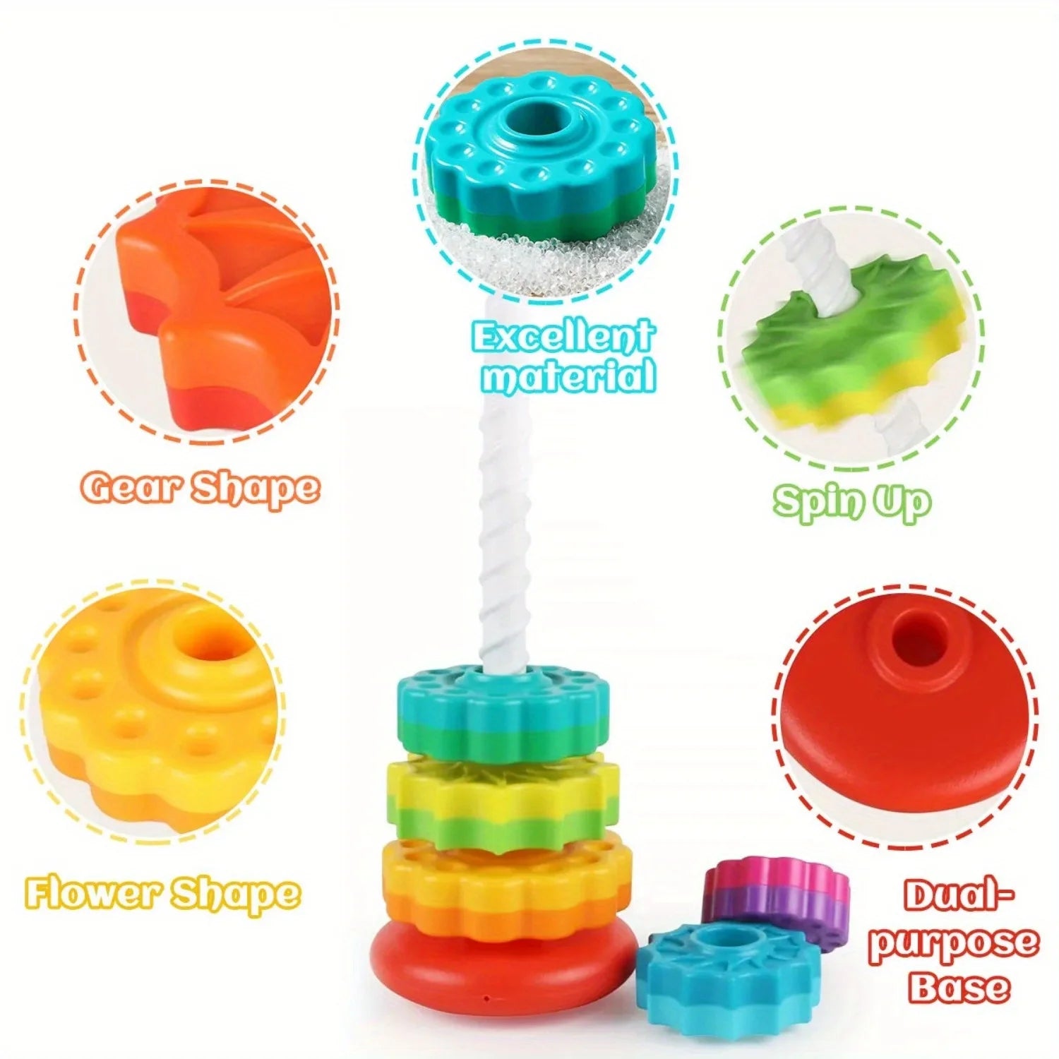 Rotating Rainbow Tower Stack Unstack Puzzle Toy 6 Colorful Levels
