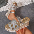 Summer Women's Round Open Toe Comfortable Weaving Hollow Out Zpaxo Silver 43