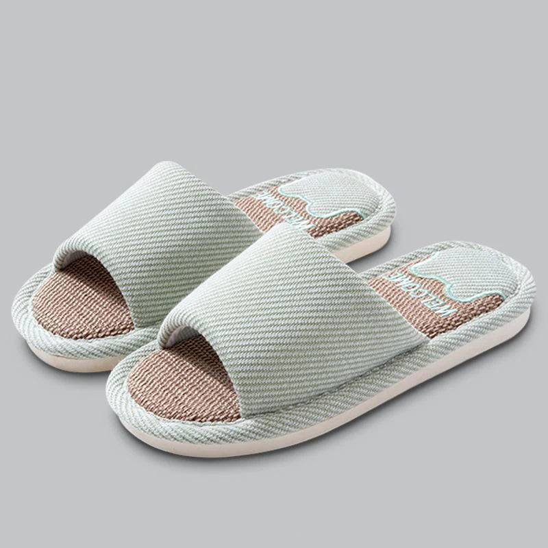 Women Linen Slippers Four Seasons Indoor Sandals Adults Cartoon Zpaxo green 36-37