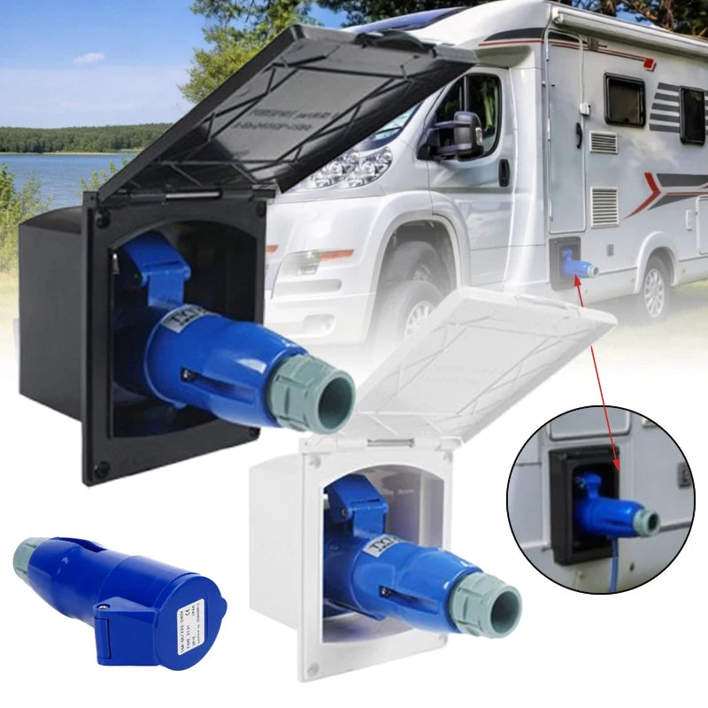 RV External Flush Hook-Up Socket 220V 16A Waterproof IP44