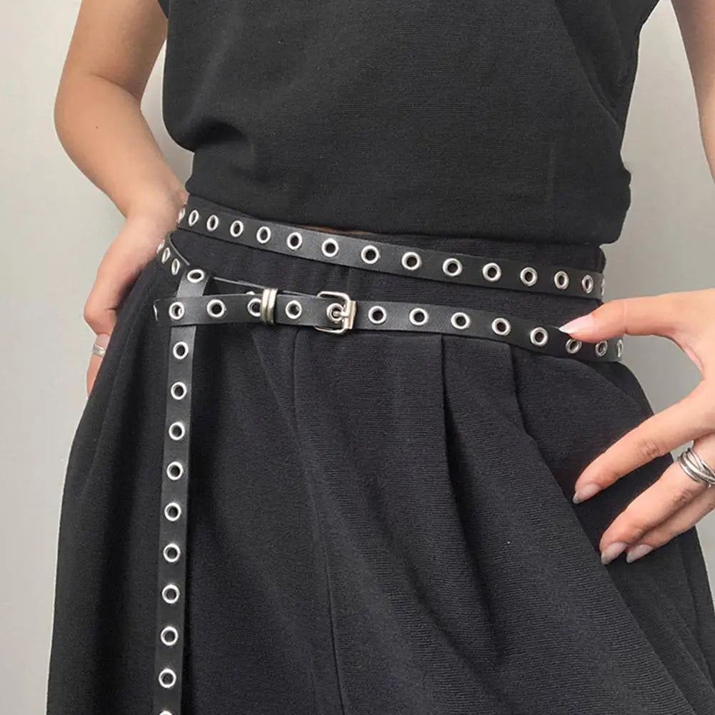 2025 Punk Style Double Ring Thin Belt PU Leather Women Belt Waist Strap All-match Lady Dress Coat Sweater Decorative Waistband Zpaxo