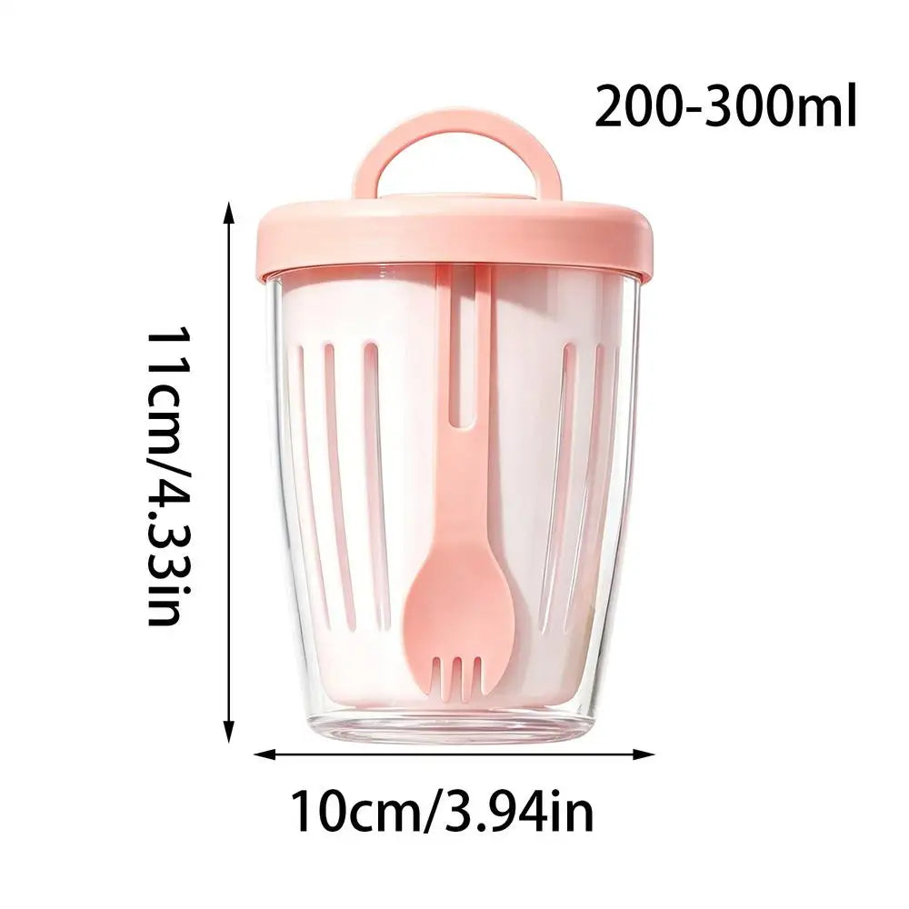 Leak-Proof Yogurt & Salad Cup with Lid, Fork & Drain – 300ml Portable Food Container Zpaxo Pinks