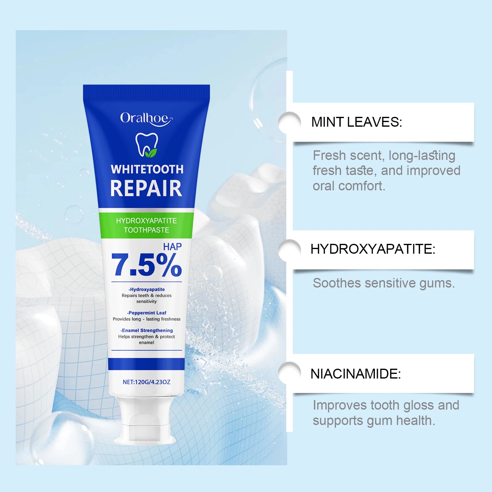 Repair Hydroxyapatite Toothpaste Remove Bad Breath Plaque Stain Deep Cleaning Stains Brightening Teeth Toothpaste Zpaxo