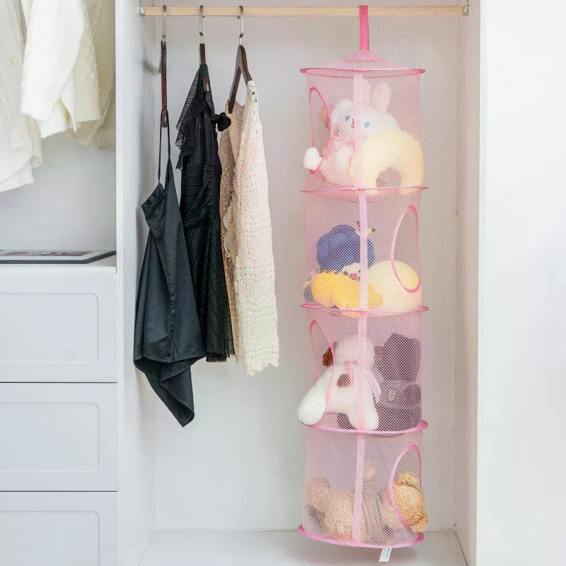 Foldable Plush Animal Storage Net 4 Compartments Hanging Mesh Toy Storage Hammock For Kids Room Toys Gloves Hats Socks Zpaxo