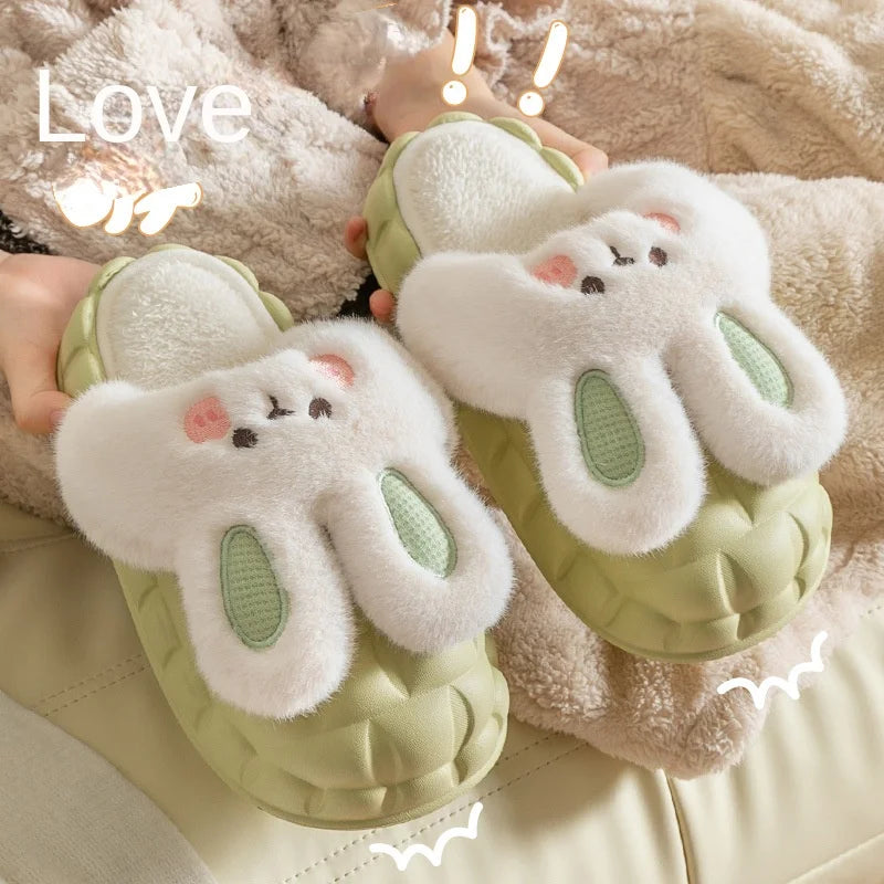 Mo Dou 2022 Winter Warm Women Slippers Waterproof Vamp Cute Rabbit Zpaxo