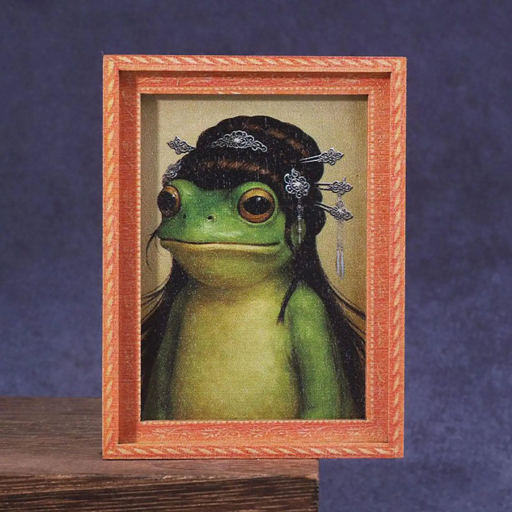 Funny Frog Magnet Wooden Small Cute Home Supplies Retro Framed Art
