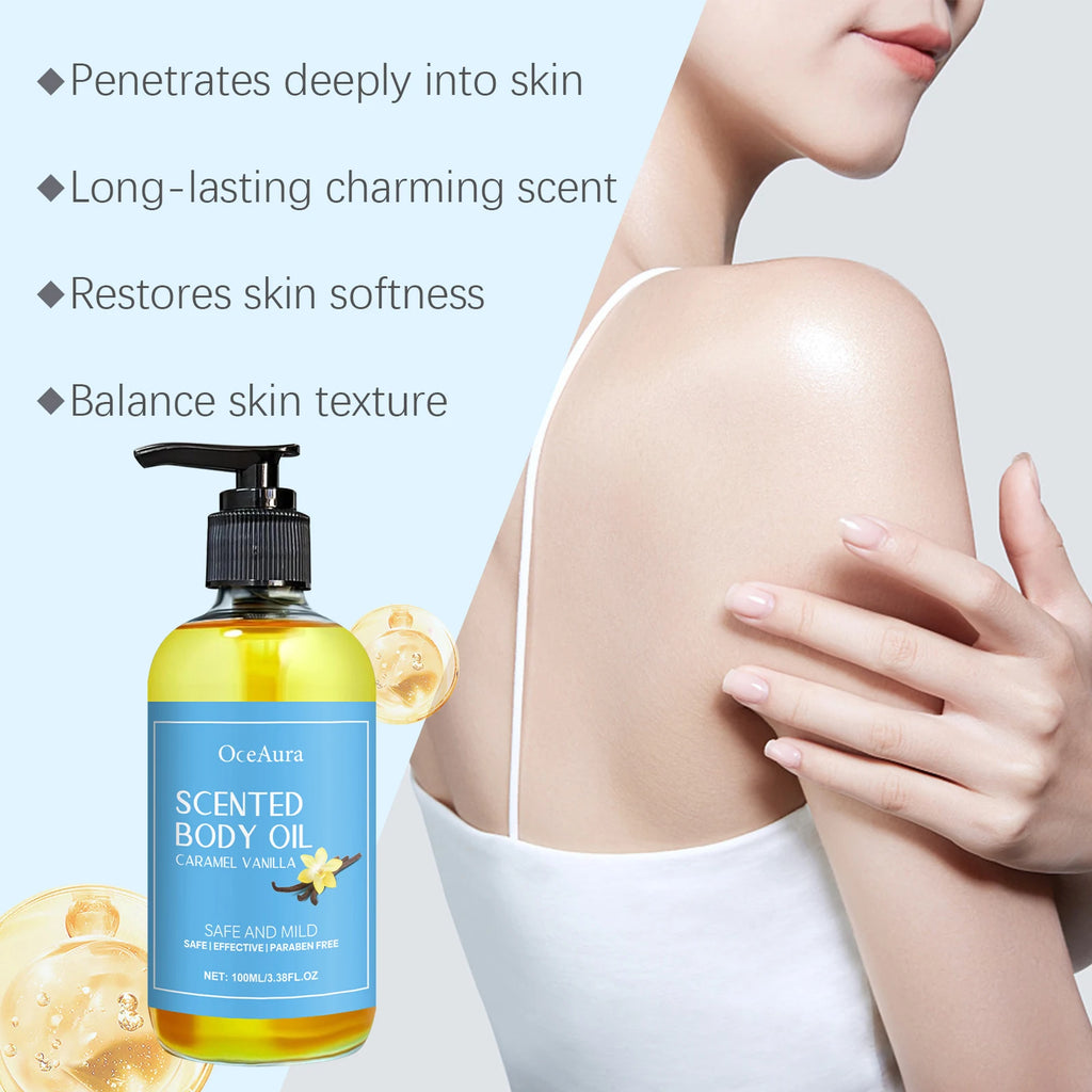 OceAura Caramel Vanilla Body Massage Oil – Moisturizing 100ml Body Massage Oil Zpaxo