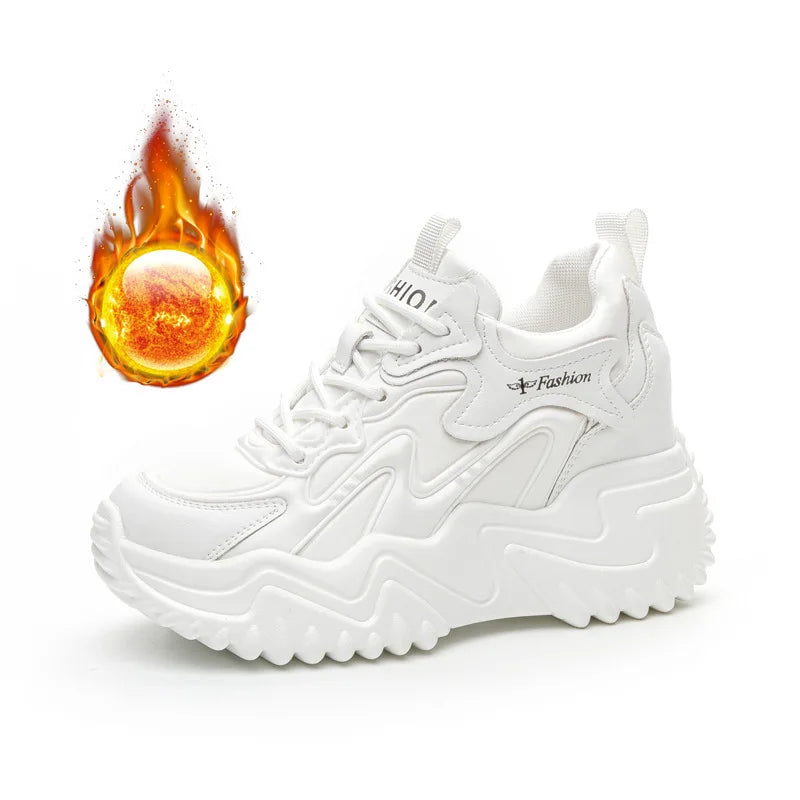 White Mesh Leather Chunky Dad Sneakers Women Lace Up Design Round Toe Zpaxo White Cotton 37 China Mainland