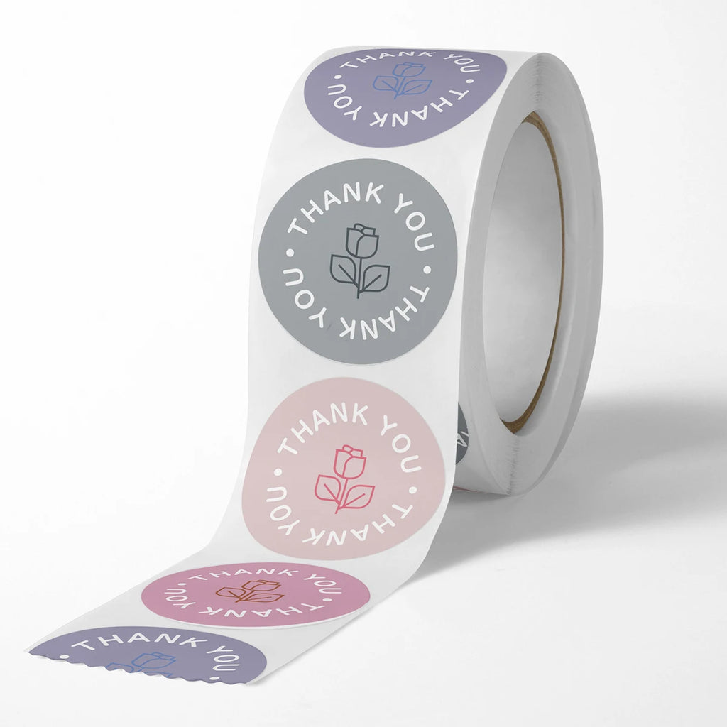 500pcs/Roll Thank You Stickers Rose Round Label Stickers Envelope Gift Packaging Stationery for Birthday Wedding Business Zpaxo