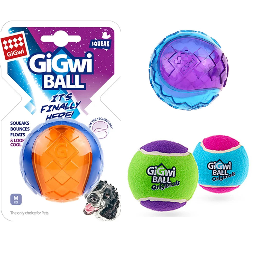 Pet Dog Squeaky Toys Ball Tennis Interactive Bounce Sound Rubber Zpaxo