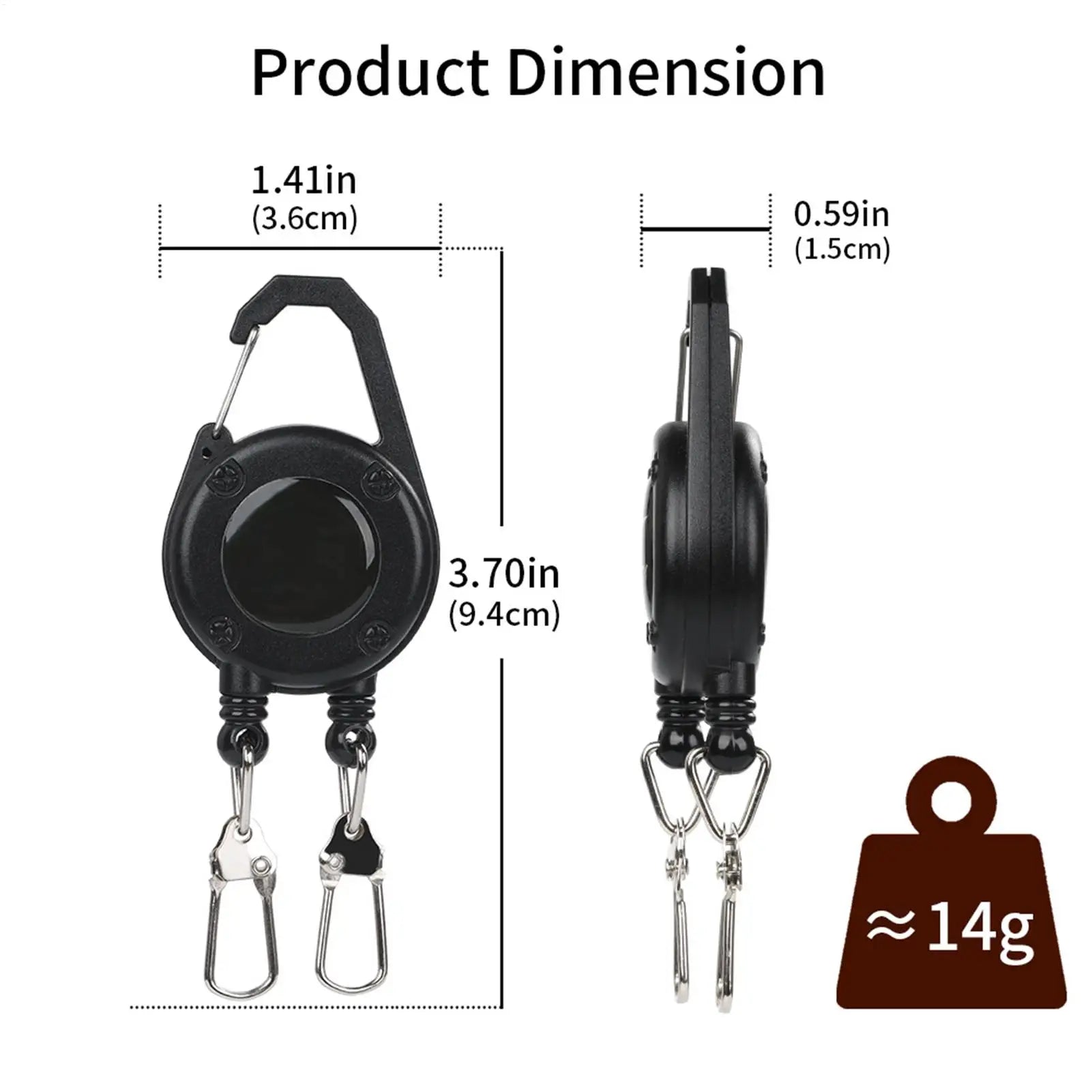 Retractable Badge Reel Double Ended Carabiner Belt Clip Heavy Duty