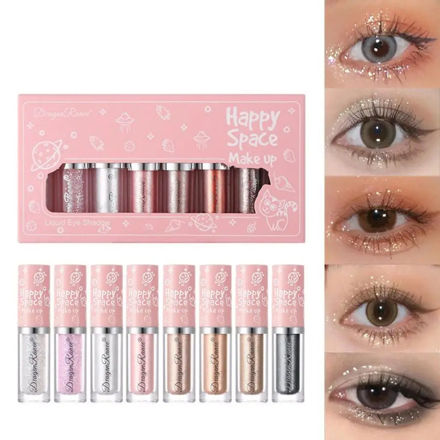 Liquid Eyeshadow Eight-Piece Set Box with Sparkling Fine Glitter, Shimmering Pearlescent Glitter, High-Gloss Brightening and Contouring Liquid Eyeshadow Zpaxo