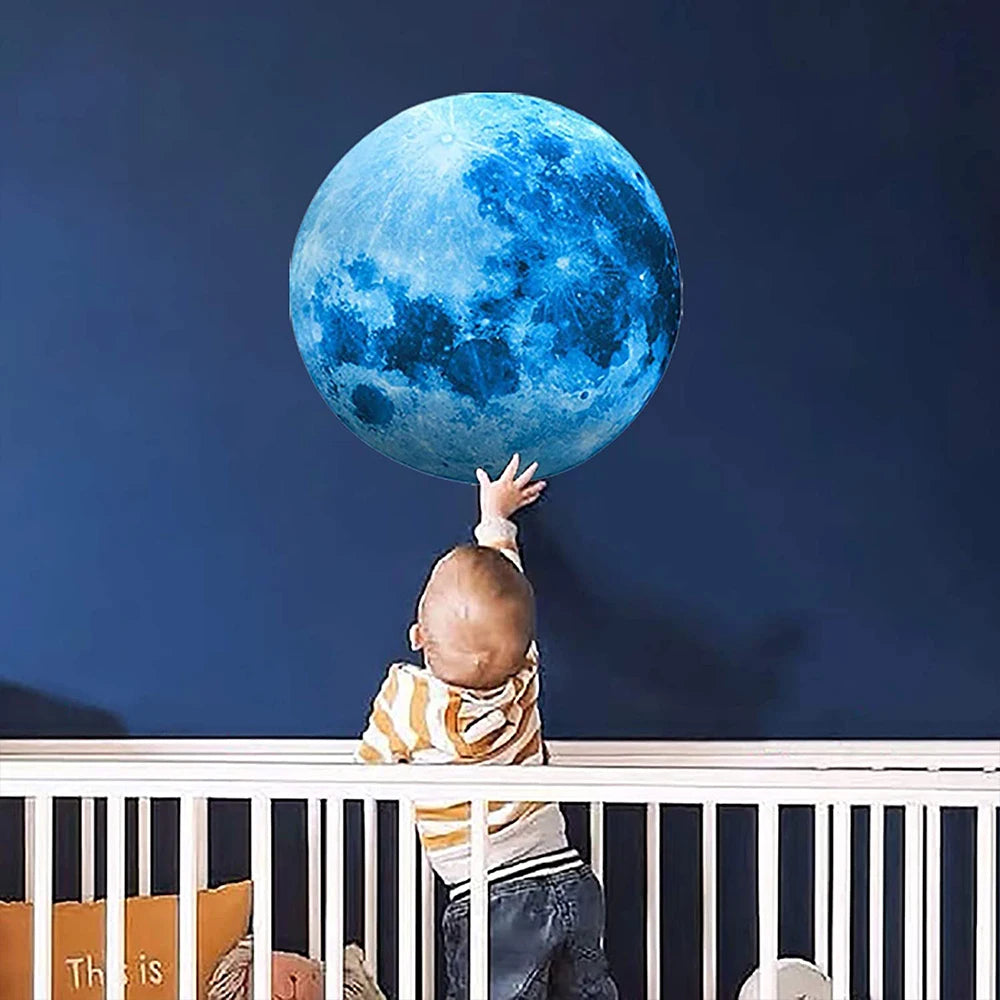 Glow in The Dark Moon Wall Sticker for Kids Baby Room 3D Space Planet Wall Sticker Living Room Home Decals Zpaxo