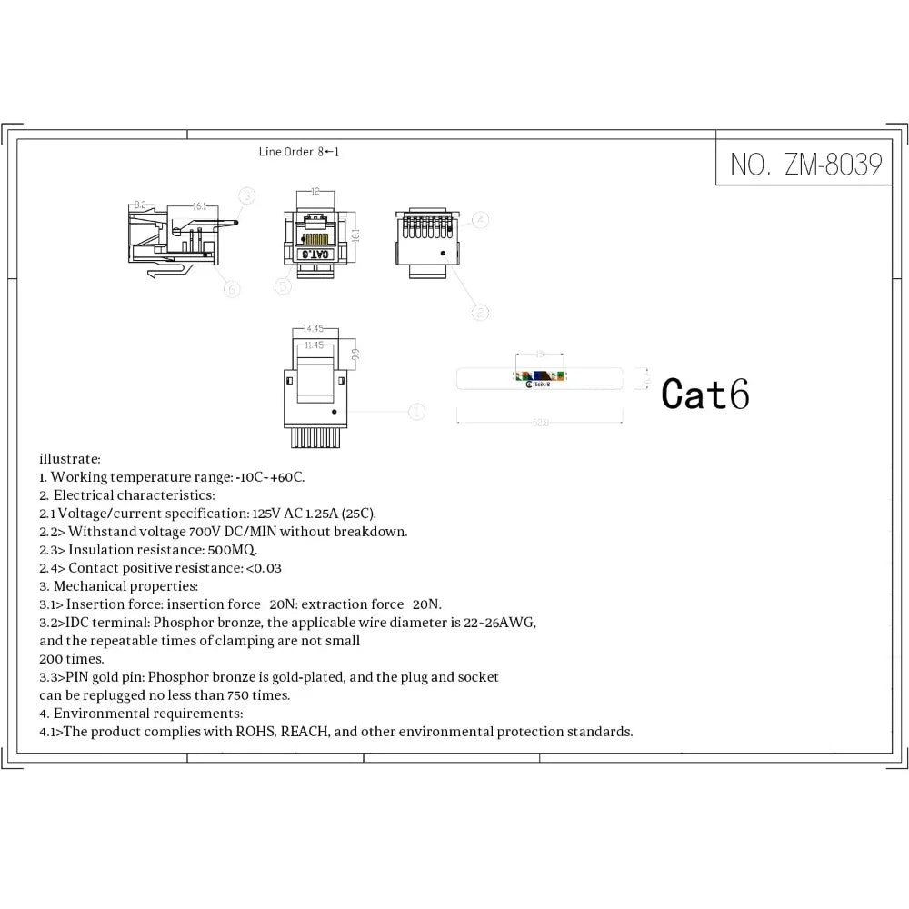 Cat6 Keystone Ethernet RJ45 Network Module Female Jack Network Punch Down Connector Wall Adapter Coupler CAT6 Cable Patch Panel Zpaxo