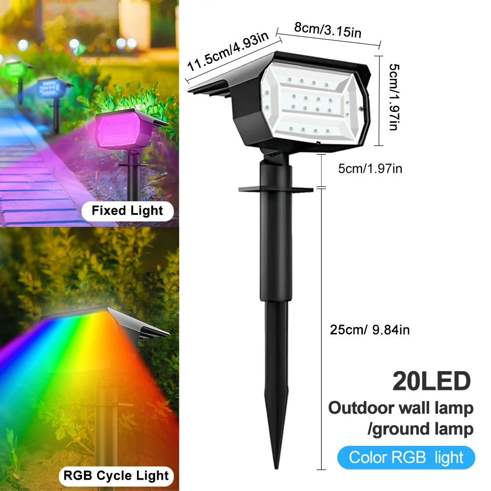RGB Solar Spotlight Outdoor 37 20LED Landscape Spot Powered Wall Zpaxo 20LED RGB 1pc