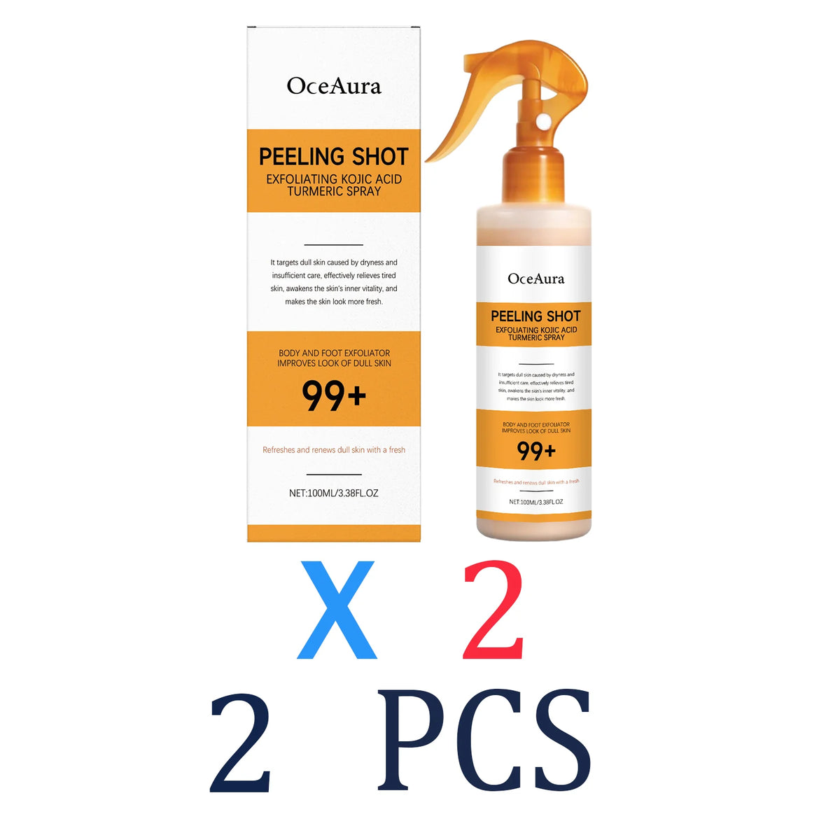 Kojic Acid & Turmeric Body Exfoliating Spray Brightening Dark Spots & Smoothing Rough Skin Gentle Chemical Peel for Back Chest Zpaxo 2 Pcs