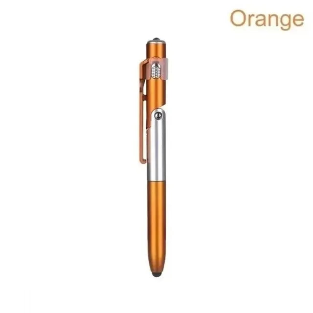 4 In 1 Multifunction Ballpoint Pen Night Reading Stationery With LED Flashlight Folding Phone Holder Touch Pen For Office Worker Zpaxo 1pcs Orange