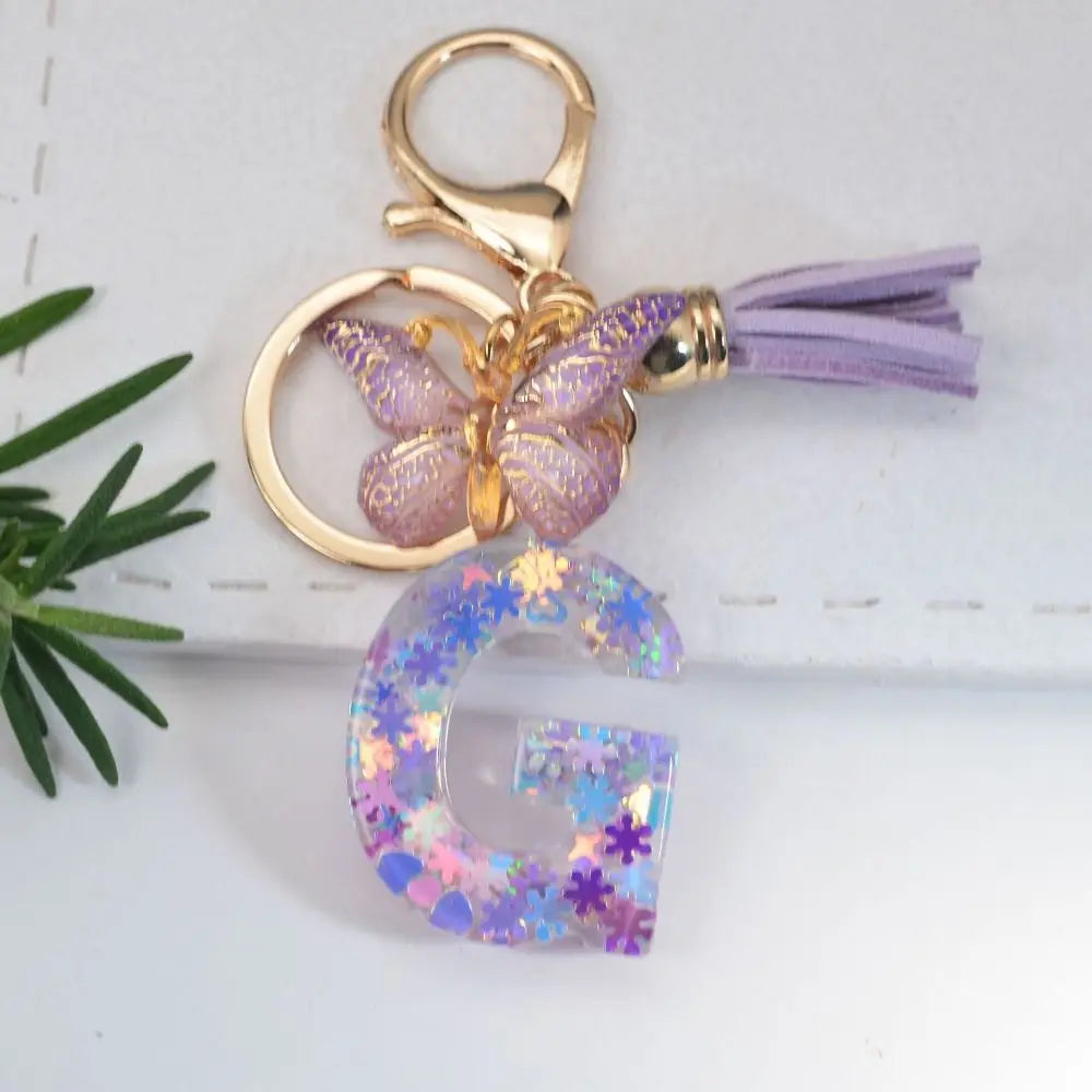 A To Z 26 A To Z 26 Alphabet Keyring Butterfly Purple Snowflakes Purple Snowflakes Letter Keychain Tassel Resin Birthday Gifts Zpaxo G