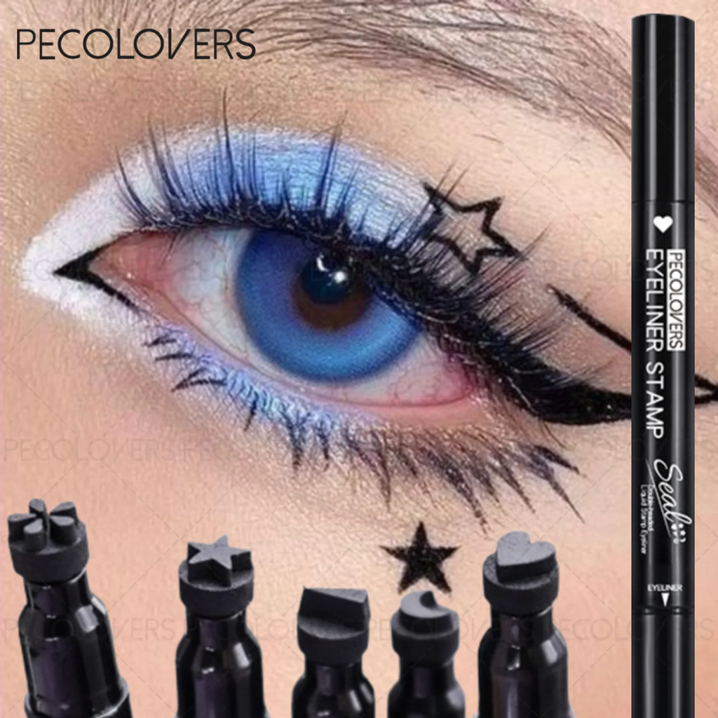 1PC Double-headed Liquid Stamp Eyeliner, Various Shapes, Stars/moon/water Droplets, Waterproof, Silky, Suitable for Beginners Zpaxo