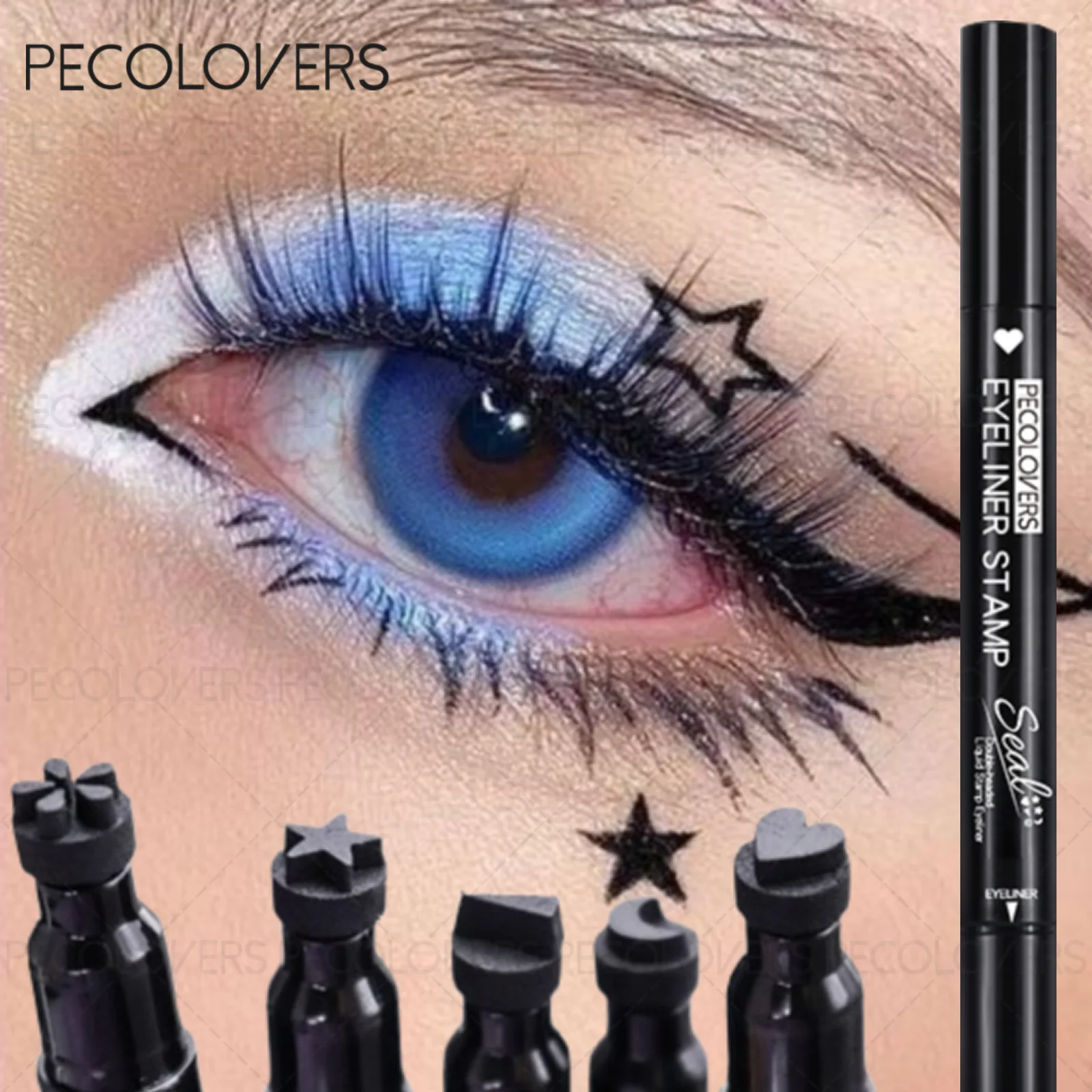 1PC Double-headed Liquid Stamp Eyeliner, Various Shapes, Stars/moon/water Droplets, Waterproof, Silky, Suitable for Beginners Zpaxo