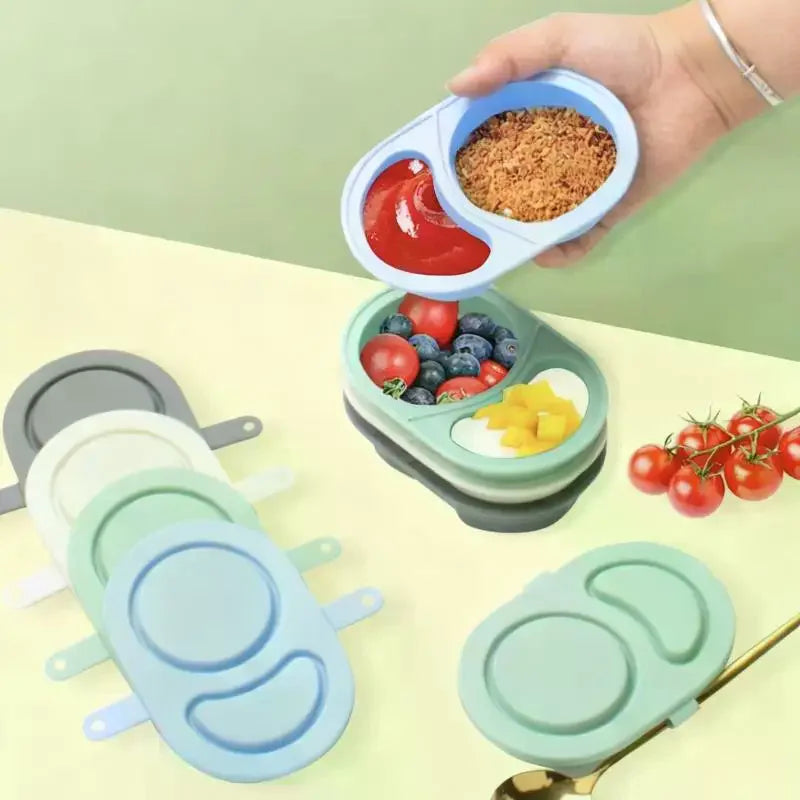 Silicone Snack Containers Lids Foldable Reusable Snackle Box Double Zpaxo