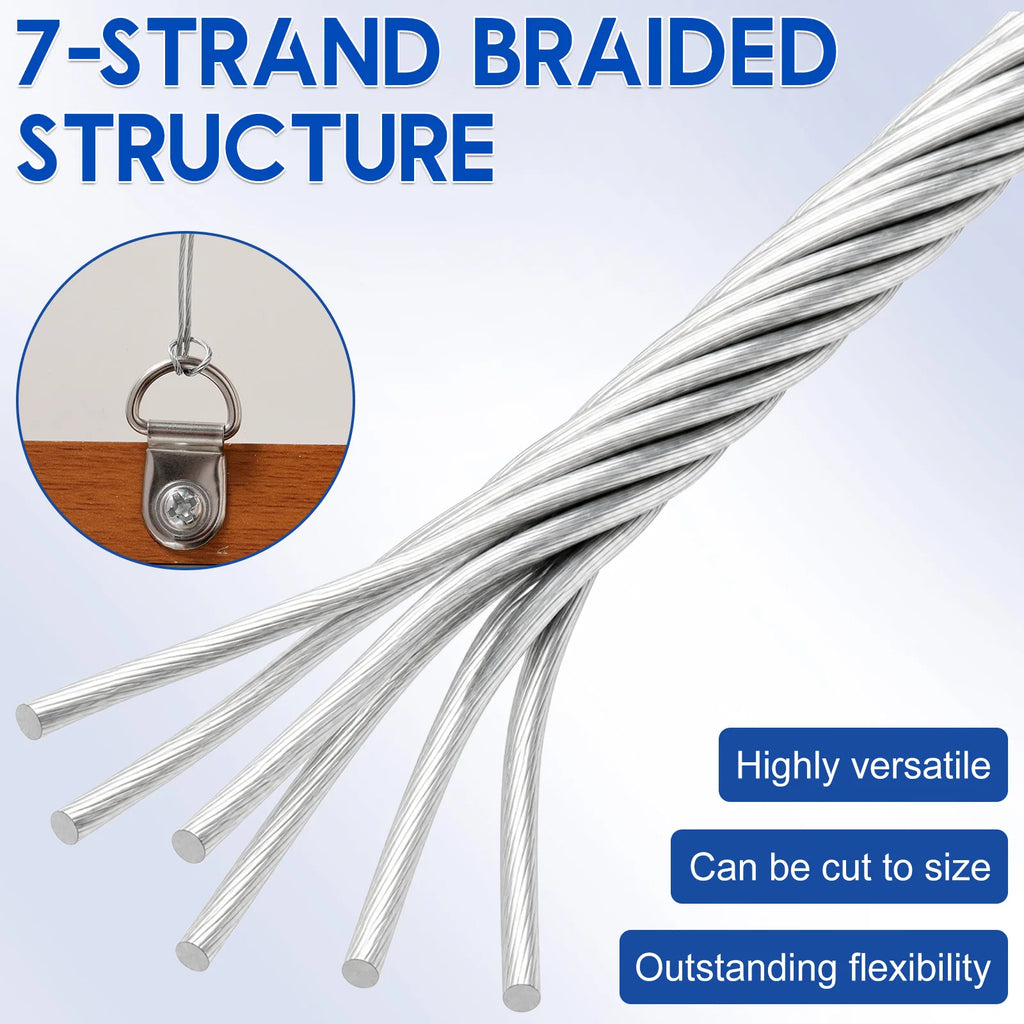 Picture Hanging Wire Kit Heavy Duty 30M 98ft 7 Strand Metal Frame Hanger with D Ring Hooks Screws for Mirror Canvas Art Decor Zpaxo