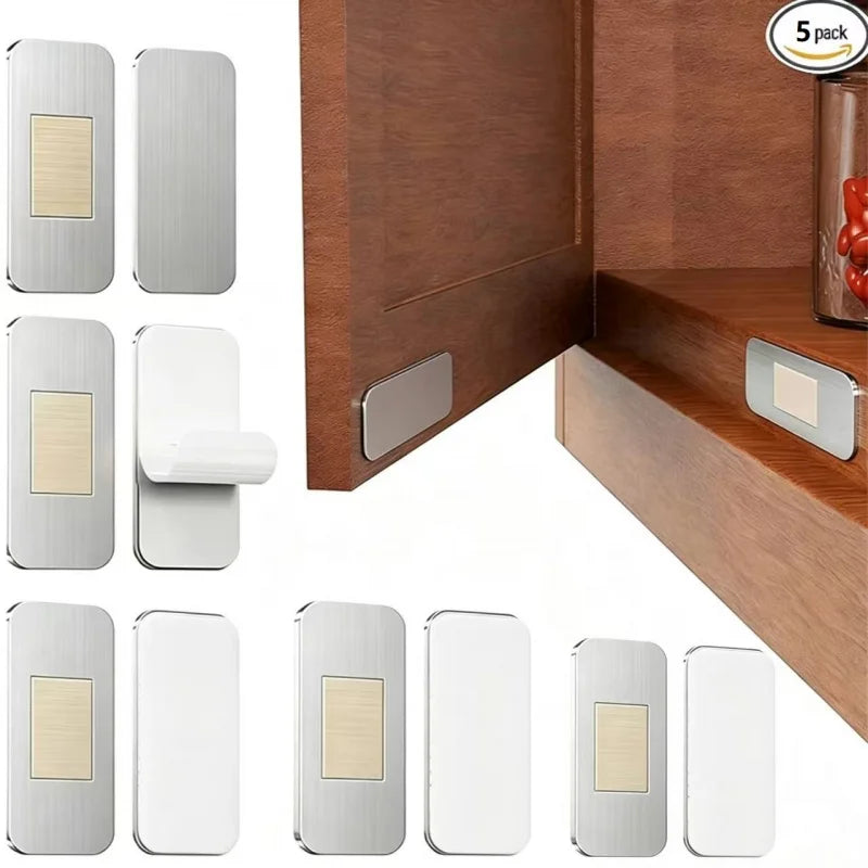 10pcs (5 Sets) Stainless Steel Ultra-Thin Strong Magnetic Cabinet Door Catch, Can Be Installed on Kitchen Cabinets, Wardrobes Zpaxo Silver