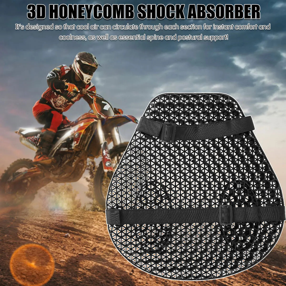 3D Motorcycle Seat Honeycomb Shock Cushion Gel Motorbike Pad