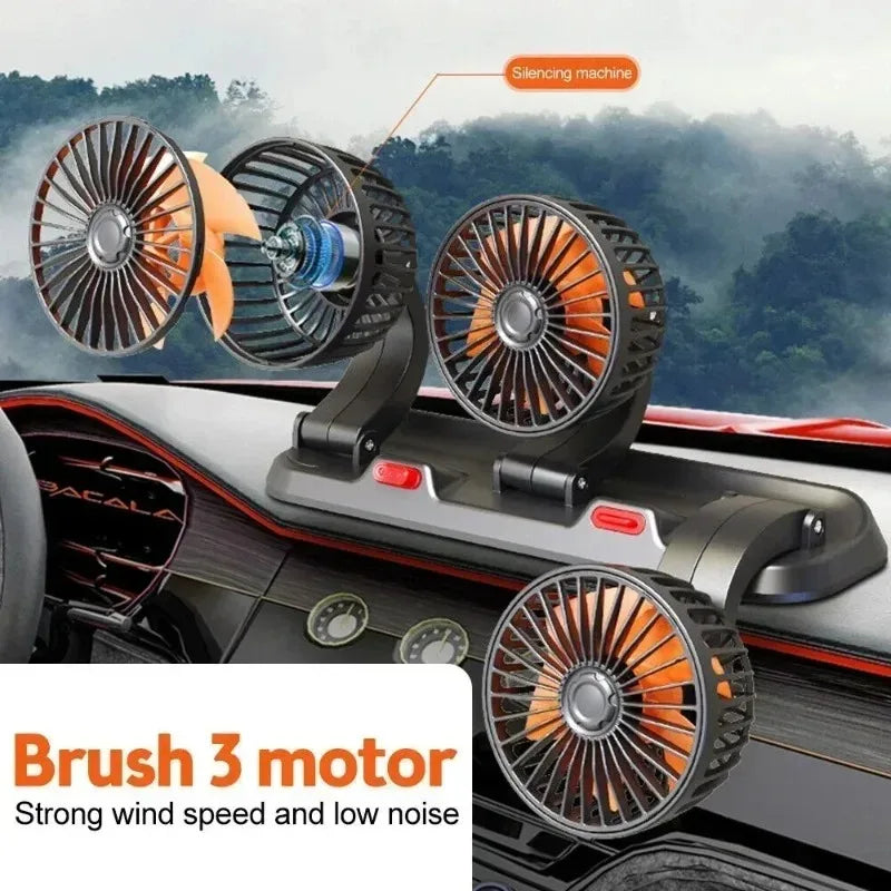 3-Head Car & Desk Fan USB/12V/24V – 2-Speed Silent Fan