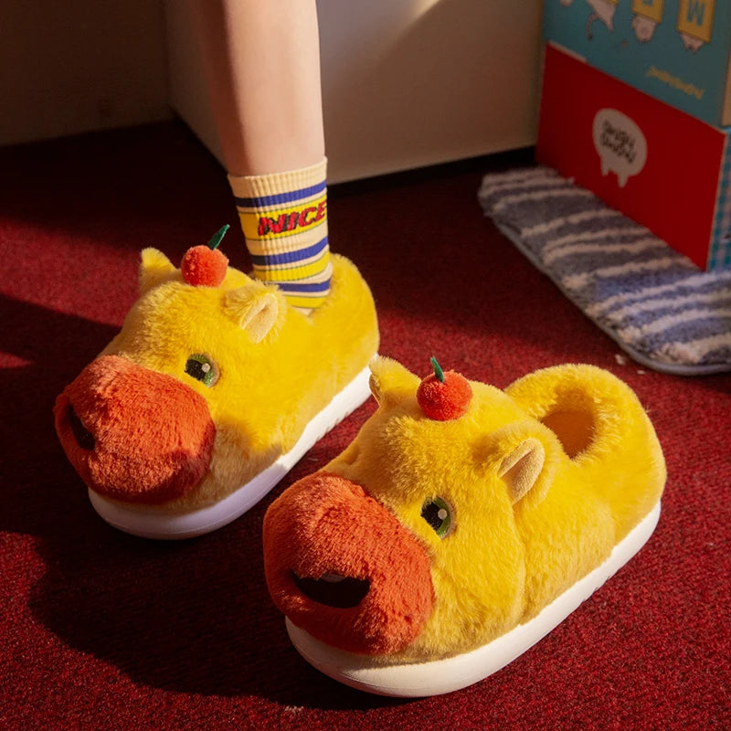 SHAJI Cartoon Unisex Capybara Plush Fluffy Slippers EVA Thick