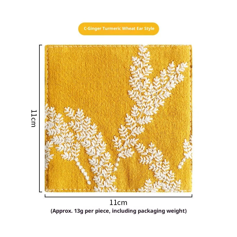 Cotton Hemp Embroidery Cup Mat – Thick Insulated Tea Coaster Tea Table Coaster Zpaxo Turmeric Spices 11 11cm