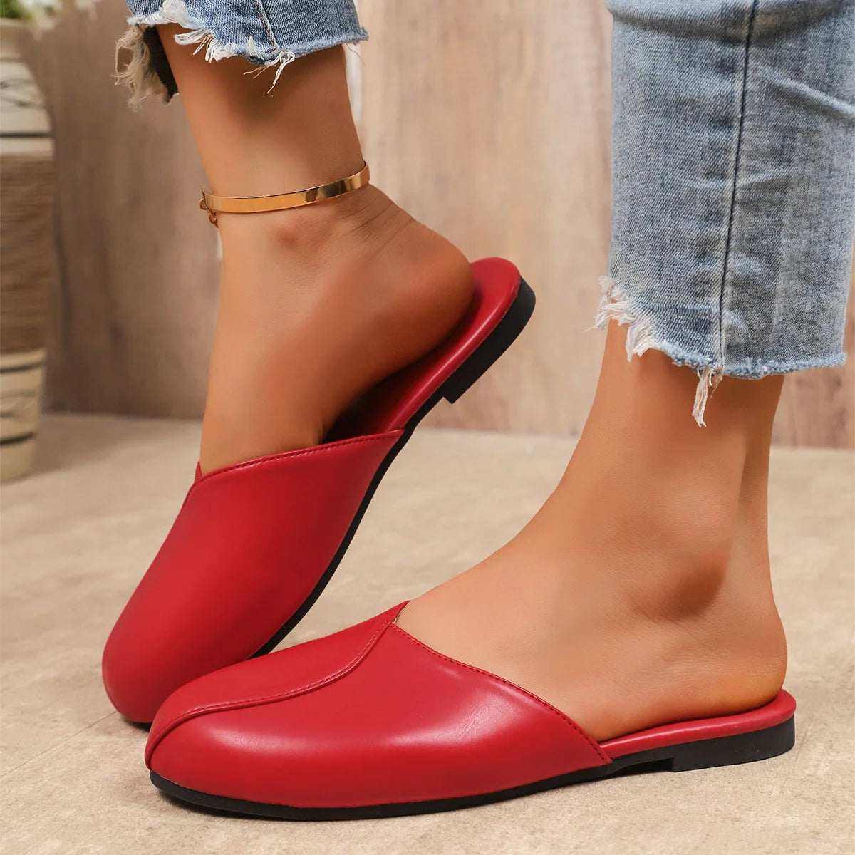 Women Slippers Handmade Flat Bottom Leather Home Big Sandals Zpaxo 38 Red