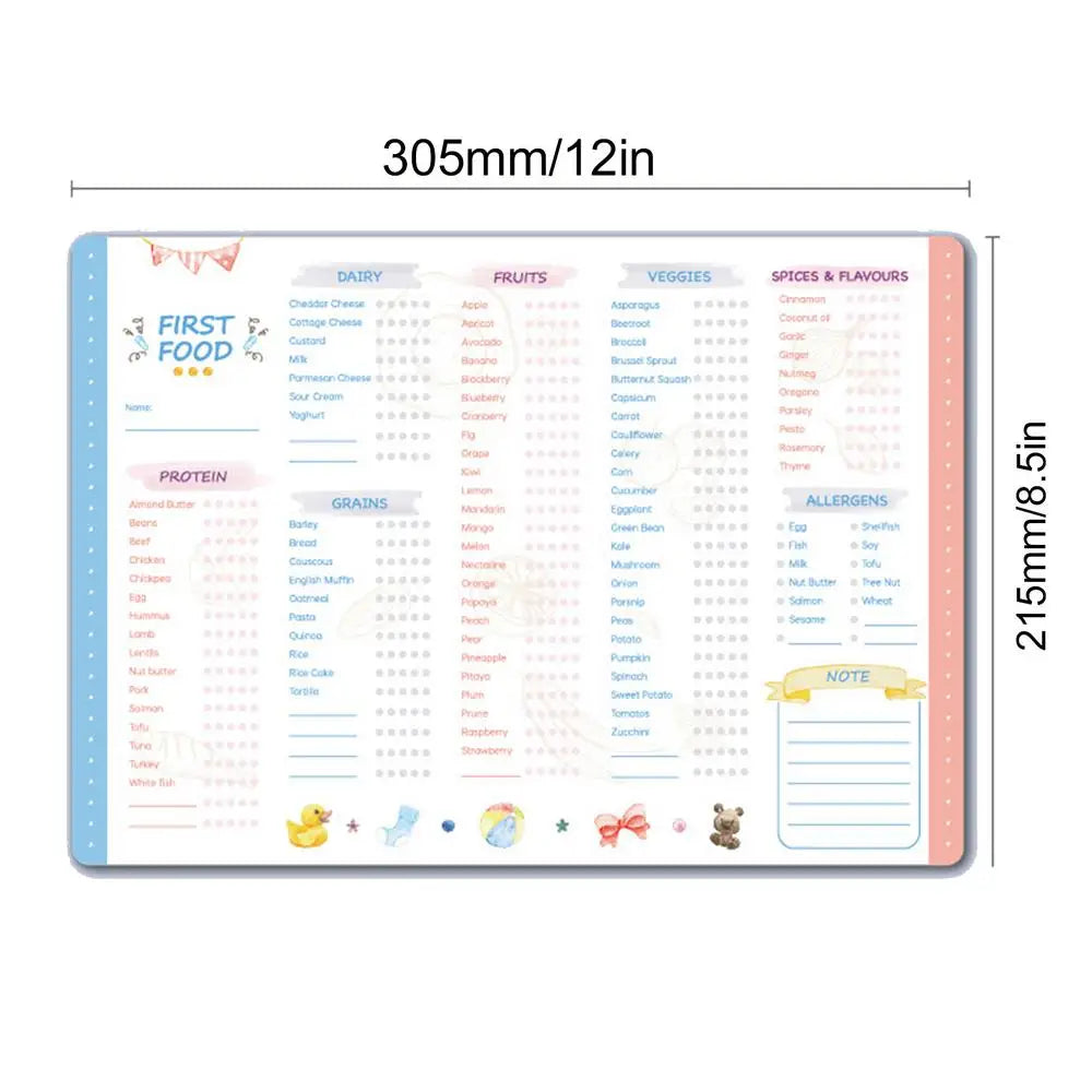 Baby First Foods Tracker Fridge Magnet Food Daily Log Book Repeatable