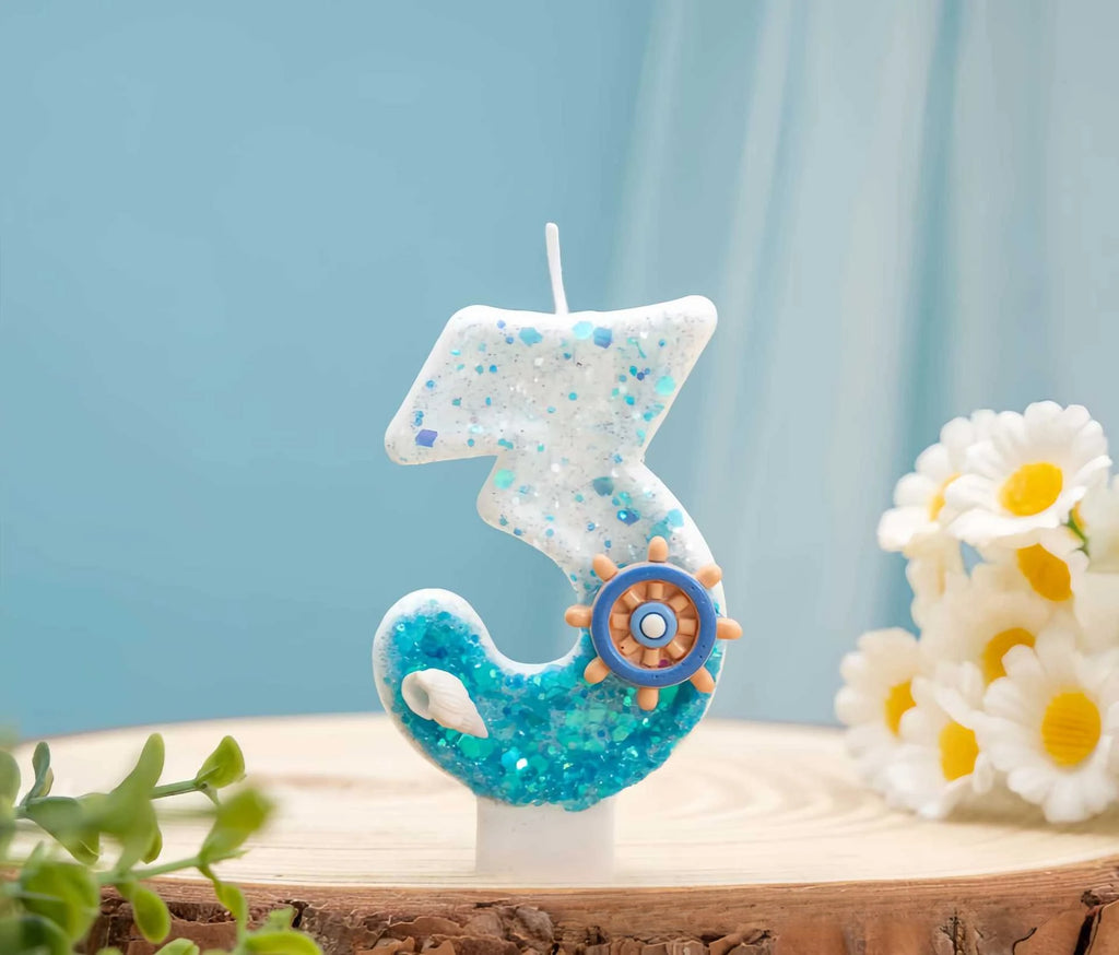 Ocean-themed Ship's Wheel Sequined Digital Birthday Candles