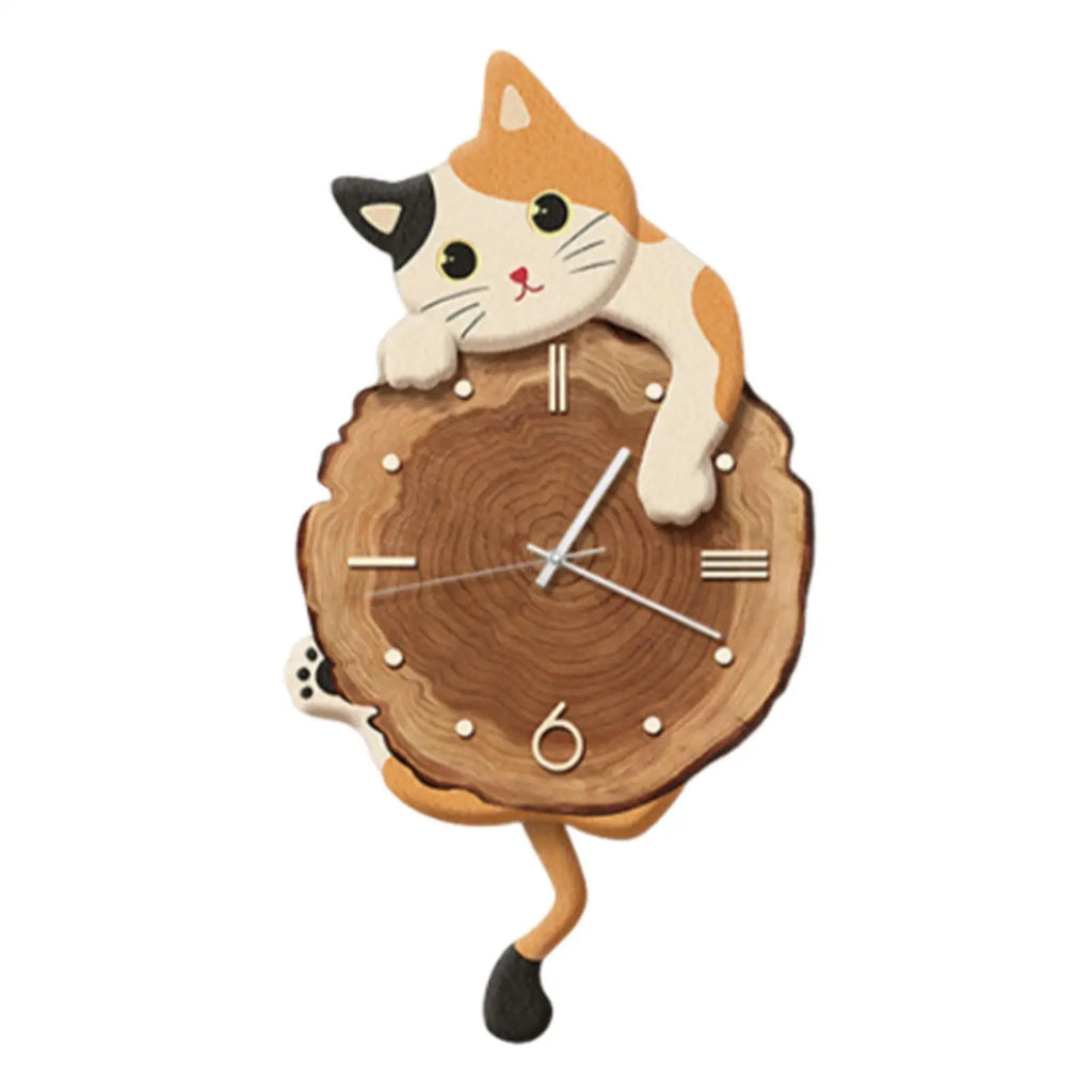 Creative Fun Cat Wall Hanging Clock Stylish Cute Pendulum Decorative Clock Wall Ornament for Bedroom Kids Room Home Decor Gift Zpaxo Orange