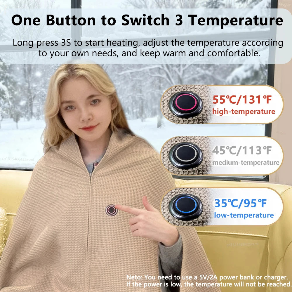 Heated Blanket USB Wearable Electric Portable Warmer Shoulder Heating